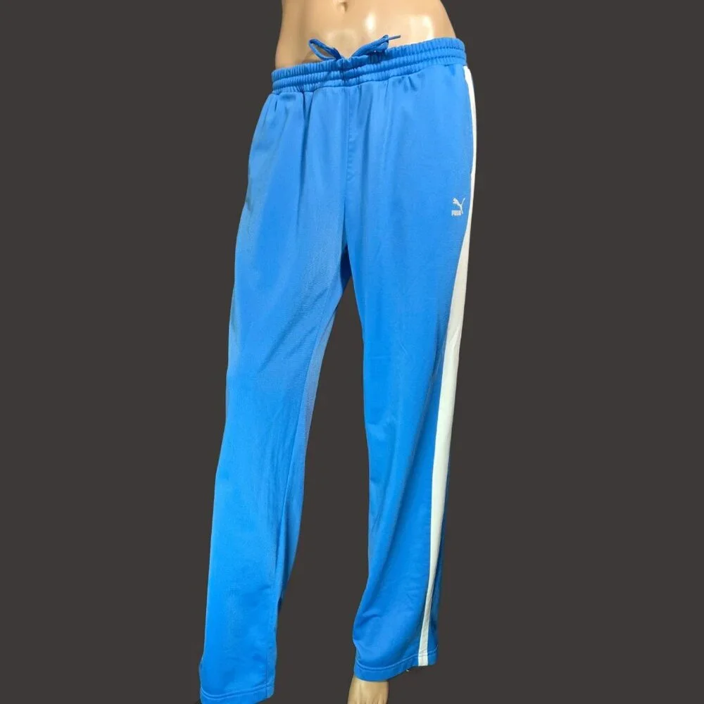 Y2K Puma Track Pants Womens XL Blue White Stripe 2000s Athleisure Activewear - Picture 2 of 12